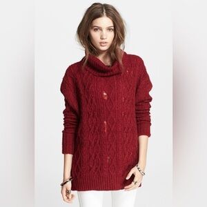 Free People Complex Cable Knit Sweater Pullover Turtleneck Wool